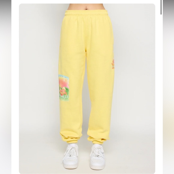 NWT L Samii Ryan Care Bears & Strawberry Shortcake Offer Kindness Yellow Joggers - Picture 1 of 10
